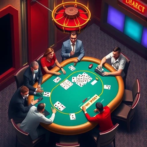 Dealer live casino dengan papan permainan modern dan interaksi langsung